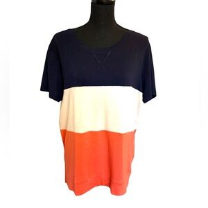 Navy, Cream, and Orange Striped Short-Sleeve Top – Size XL, NWOT